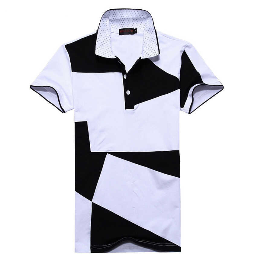 Fashion Men's Polos Summer Black And White Stitching Short Sleeve Polo Men Slim Fit Mens Casual Cotton Polo Shirts 5XL 6XL 210528