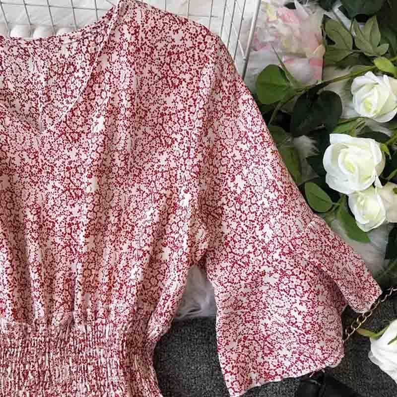 Fashion Summer Chiffon Dresses Women's Elastic Waist Print Long Dress Casual Ruffles Flare Sleeve Dress Party Vestidos 210521