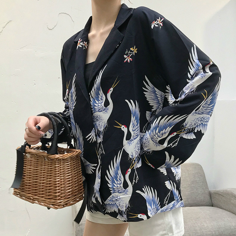 Vintage Printed Women Blouses Long Sleeve Shirts Blusas Mujer De Moda Print Chiffon Ladies Loose Femme Top 9961 210506