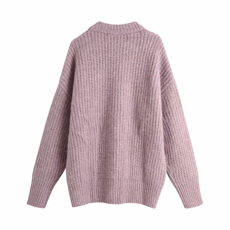 Casual Woman Oversized Purple Knitted Cardigan Fashion Single Breasted Sweaters Girls Loose Leopard Button Knit Coat 210515