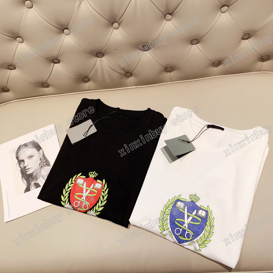 22ss Men Women Designers T-Shirts tee Scissors printing short sleeve Man Crew Neck paris Fashion Streetwear Black white green XS, White;black