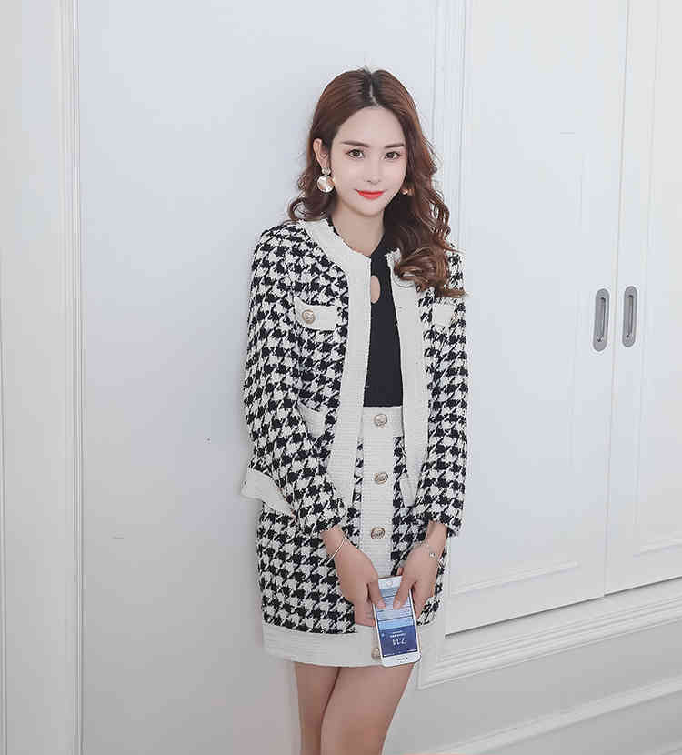 Plaid Small Fragrance Suit Female Royal Women's Fashion Bodycon Short Skirt Two-Piece Autumn And Winter Two-Piece Suit 210515