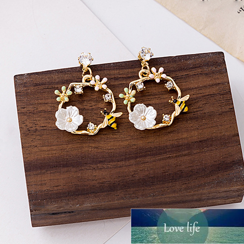 Women's Elegant Bee Flower Circle Painting Oil Rhinestone Animal Stud Earrings New Trend Girls Party Wedding Jewelry Brincos Factory price expert