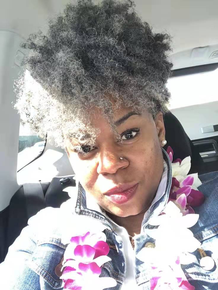 Salt N pepper ponytail hair extensions gray /grey haripiece with drawstring two combs hot fashion human afro kinky curly short hair piece for black wo