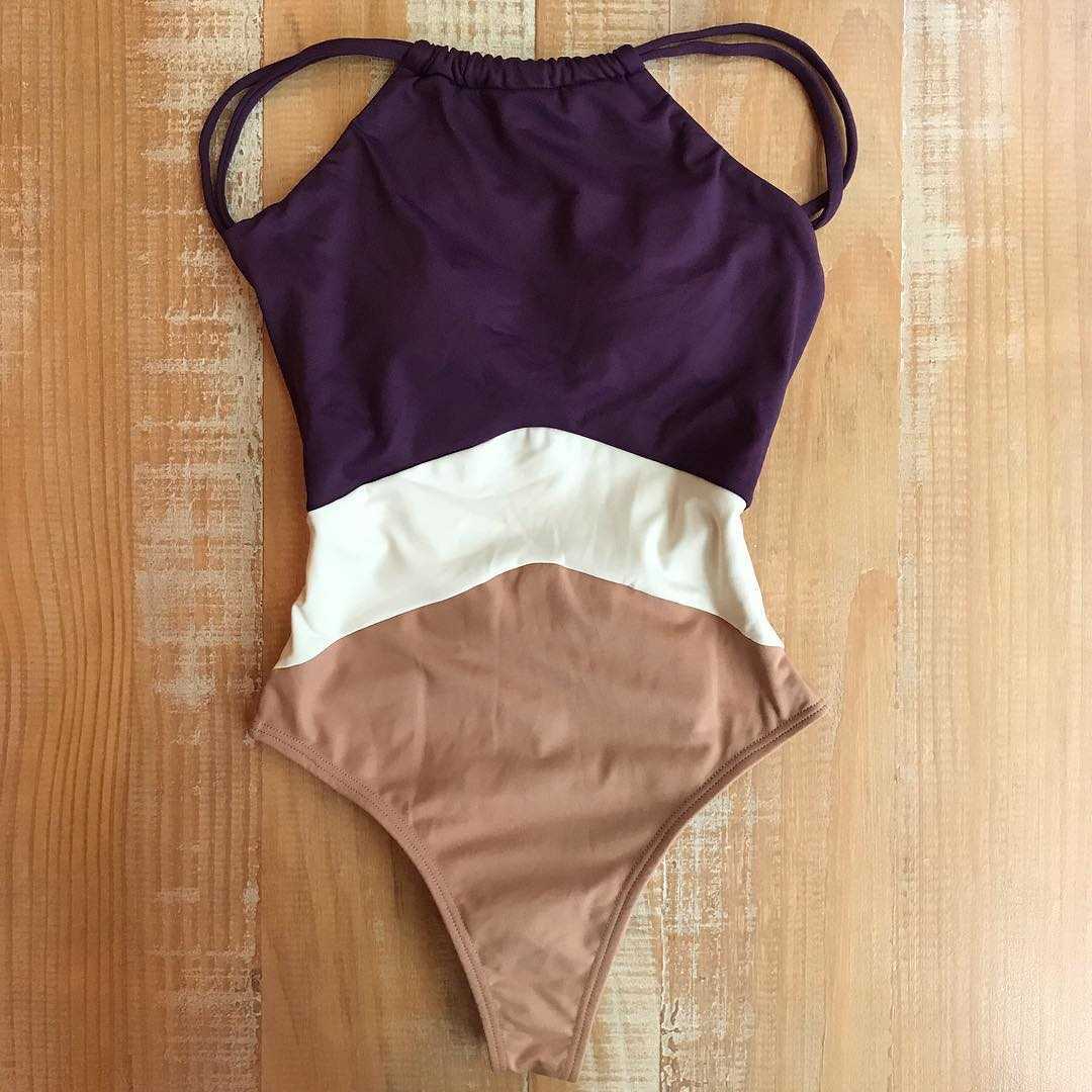 Patchwork Swimsuit Swimwear High Neck Bodysuit Bathing Suit Women Beach Wear Monokini 210611