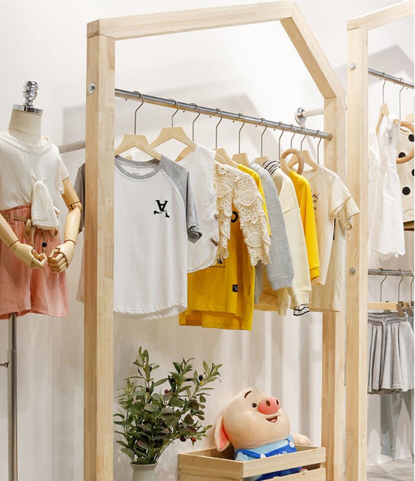 Children's clothing store creative roof display racks Commercial Furniture stainless steel solid wood wall side hanging combination rack double-l