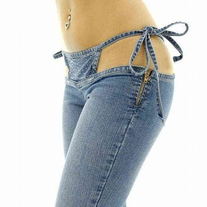 High quality Personality Women's Slim Ultra Waist Bikini Jeans Fashion Drawstring Trousers Comfortable Flares Pants 211129