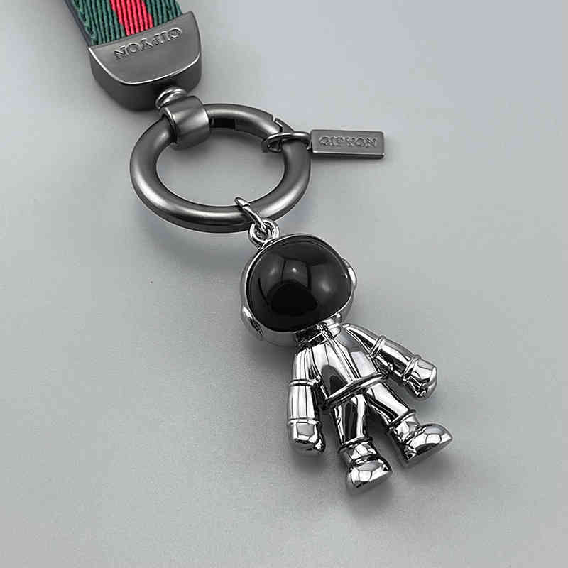 Net Red Leather Rope Ribbon Car Key Chain Creative Metal Astronaut Pendant Decorative Couple Jewelry