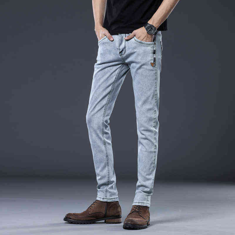 BROWON Korean Style Skinny Jeans Men Ripped Fashion Mid Waist Long Length Stretch Denim Pant Plus Size Slim Pencil 211111