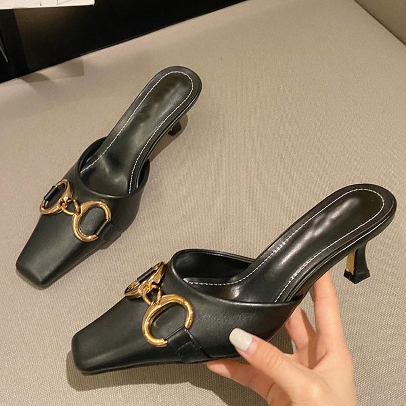 Summer Elegant Women's Slippers Metal Chain Decoration High Heels Mules Slides Pumps Square Toe Office Lady Shoes Female, Black
Summer Elegant Women's Slippers Metal Chain Decoration High Heels Mules Slides Pumps Square Toe Office Lady Shoes Female, Black