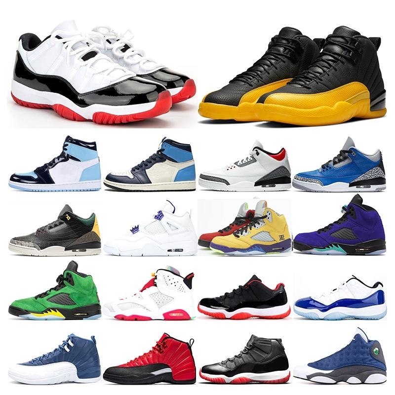 Mens basketball shoes 12s University Gold UNC obsidian 4s COURT PURPLE 5s Alternate Grape 11s White Bred Concord sports sneaker trainer