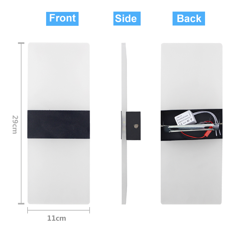 Iron Acrylic White Black Wall Lamp Modern 12W 85-265v Sconce Bedroom Bathroom Night Lamps for Living Room