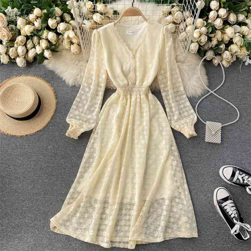 Elegant Lady Floral Lace Dress Spring Fashion V-neck Full Sleeve Elastic Waist A-line Midi Casual Women Robe 210603, Beige
Elegant Lady Floral Lace Dress Spring Fashion V-neck Full Sleeve Elastic Waist A-line Midi Casual Women Robe 210603, Beige