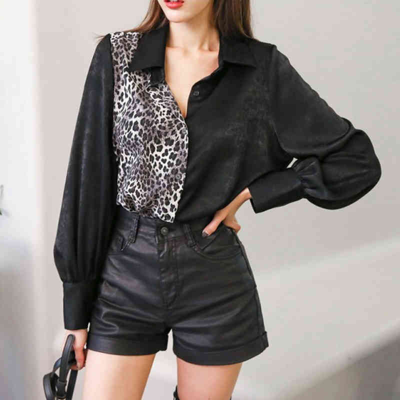 Long Sleeve Leopard Women's Blouses Streetwear Cardigan Chiffon Shirt White Black Clothes Blusas 6316 50 210508