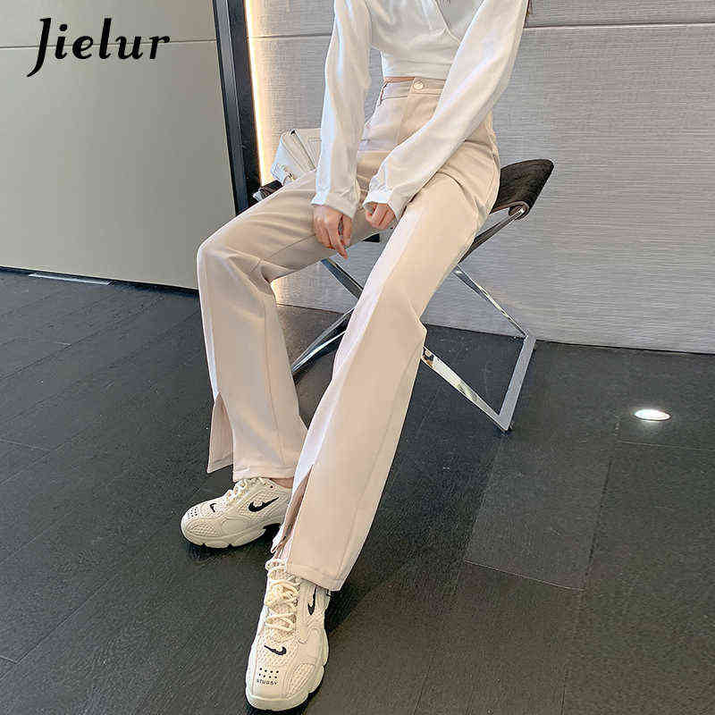 Jielur Fashion Black Trousers Suits Spring XS-2XL High Waist Casual Women's Pants Wide Leg Split Workwear Formal Zipper 211115