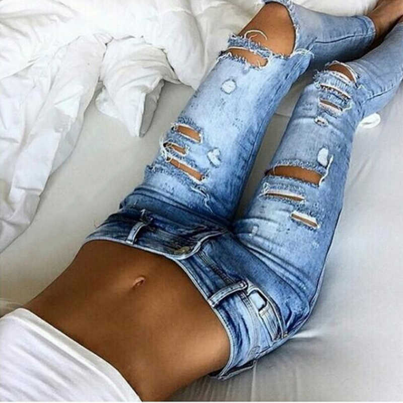 Women Ripped Destroyed Jeans Skinny Stretch Button High Waist Denim Pants Zipper Light Blue Slim Fit Ladies Long Pencil Trousers X0708
Women Ripped Destroyed Jeans Skinny Stretch Button High Waist Denim Pants Zipper Light Blue Slim Fit Ladies Long Pencil Trousers X0708
