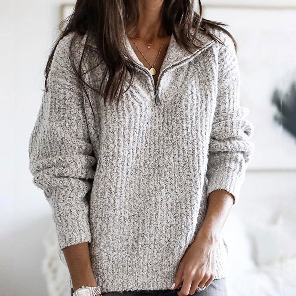 Europe Zipper Turtleneck Sweater Vintage Solid Pullover Plus Size Loose Knitted Jumpers Casual Tops S-5XL 210428