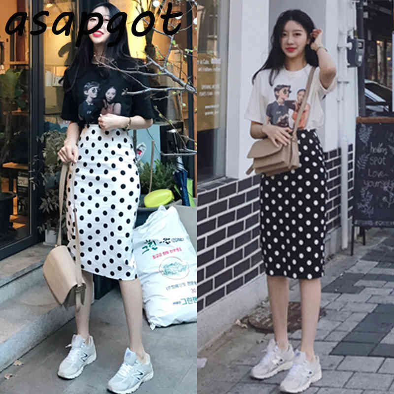 Skirts Summer Chic Korean Clothing Slim Wrap Hip High Waist Split Polka Dot Skirt Women Mujer Faldas Elegant Retro Fashion OL 210429