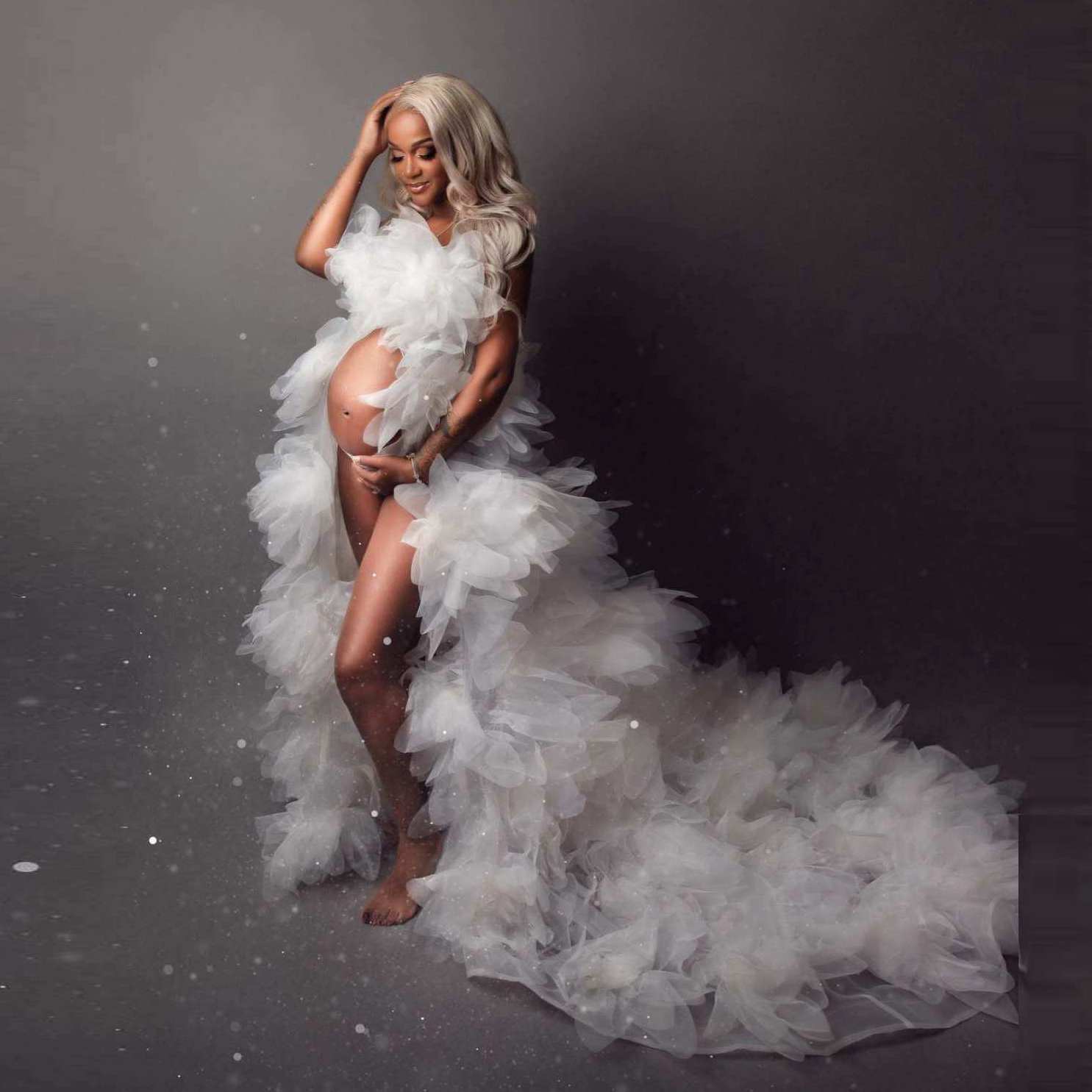 2021 Floral Evening Dresses Maternity Gown Strapless Long Train Organza Tulle Pregnancy Dress For Photo Shoot Open Front Flouncing Handmade Flowers, Champagne
2021 Floral Evening Dresses Maternity Gown Strapless Long Train Organza Tulle Pregnancy Dress For Photo Shoot Open Front Flouncing Handmade Flowers, Champagne