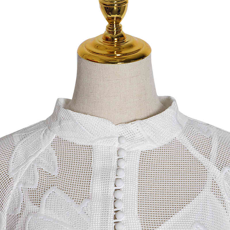 Elegant Spring Dress For Women Stand Collar Long Sleeve High Waist White Mini Dresses Female Fashion Clothing 210520