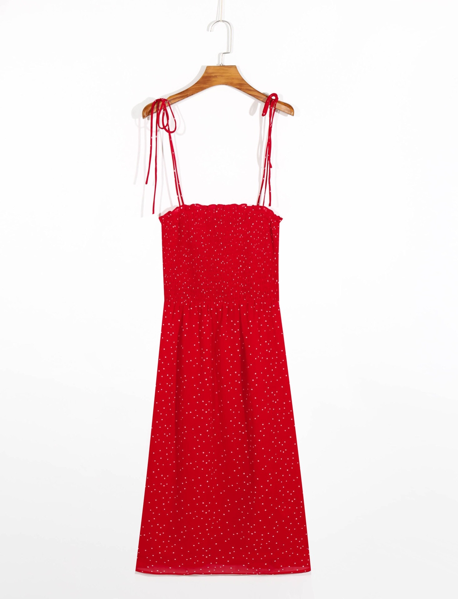 Retro Elegant Elastic Body Long Sling Dresses France Small Dot Print Chiffon Midi Women Summer Dress Holiday 210429