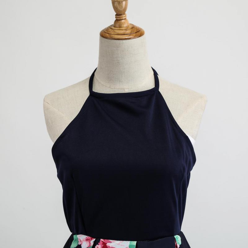 Women Dress Patchwork Printed Maxi es Sleeveless Backless Sexy High Waist Large Hem Plus Size Ladies es 210513