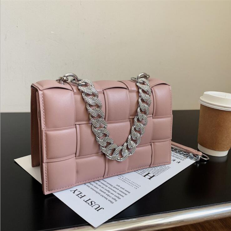 Factory wholesale sweet womens diamonds chain bag winter color matching leather handbags street trend Plaid women backpack Joker woven diamond handbag