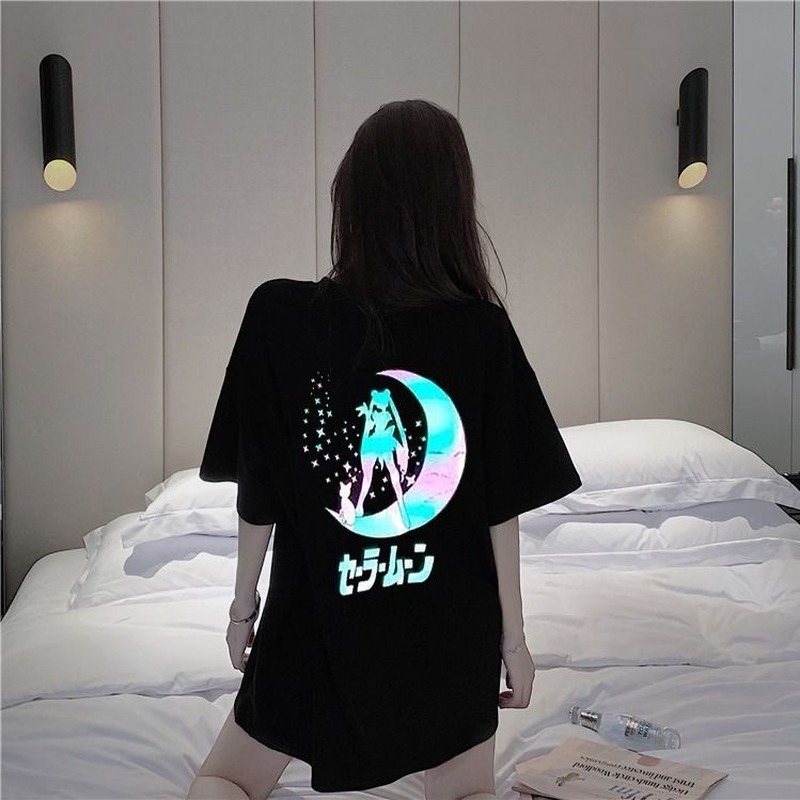Sailor Moon Print Reflective Summer T-shirts Women Korean Casual O-Neck Short Sleeve Tee Shirts Loose Harajuku Plus Size Tops, White
Sailor Moon Print Reflective Summer T-shirts Women Korean Casual O-Neck Short Sleeve Tee Shirts Loose Harajuku Plus Size Tops, White
