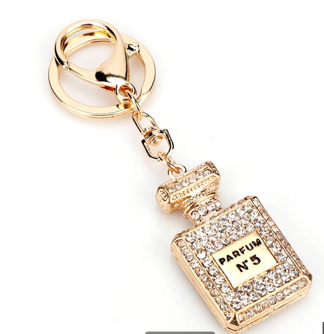 Alloy Key Rings Rhinestone Crystal 3 Colors perfume Bottle Shape Pendant Car Handbag Key Holder Party Gifts GC810