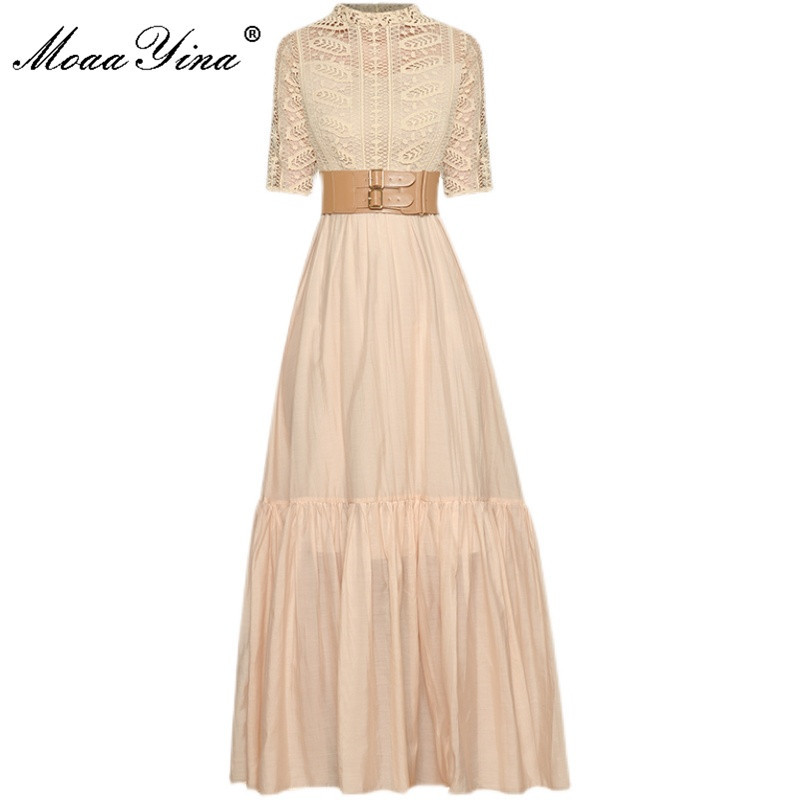 Fashion Designer dress Summer Women Dress Half sleeve Lace Patchwork Hollow out Sashes High waist Long Party Dresses 210524, Apricot
Fashion Designer dress Summer Women Dress Half sleeve Lace Patchwork Hollow out Sashes High waist Long Party Dresses 210524, Apricot
