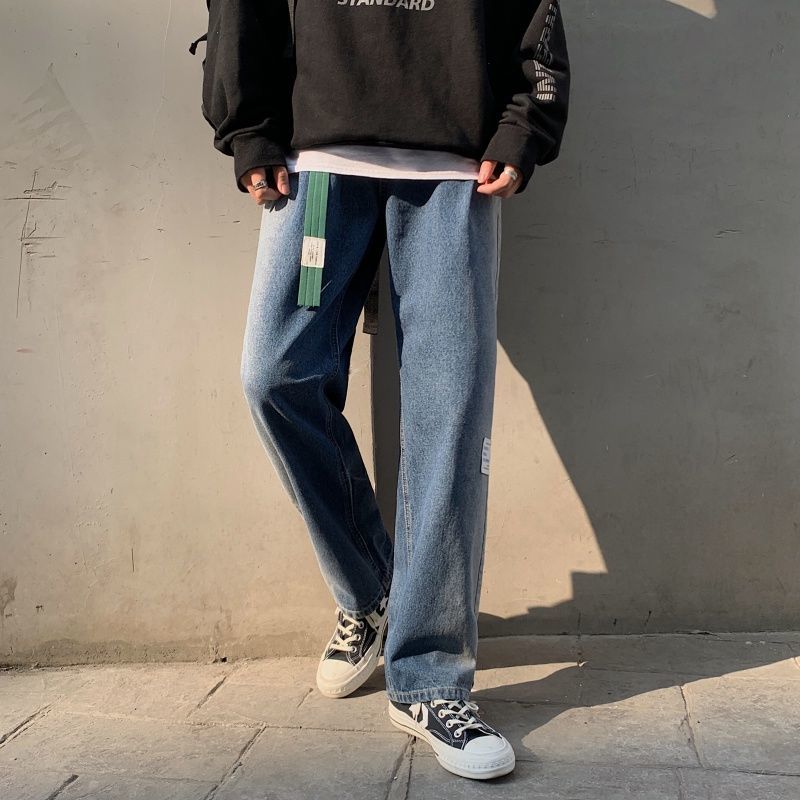Men's Gradual Change Baggy Homme Casual Pants Classic Cargo Pocket Jeans Leisure Male Biker Denim Blue Color Trousers S-2XL 210524