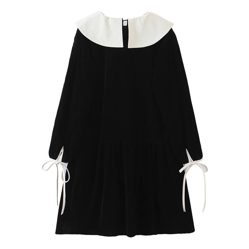 Winter Kawaii Retro Peter Pan Collar Long sleeve Short Velvet Dress Sweet Woman Loose Straight Dresses Velour 210429