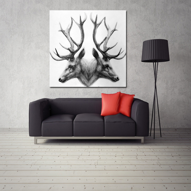 Nordic Poster Print Animal Canvas Painting Black and White Deer Pictures For Living Room ,Restaurant Wall No Frame