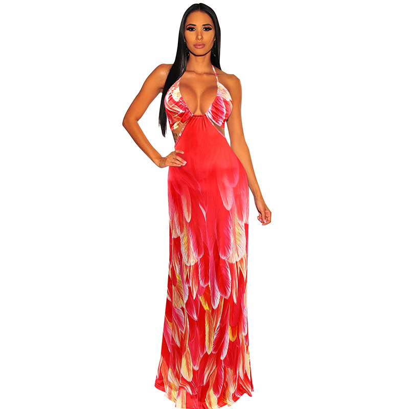 Women Dress Printed Bohemia es Sexy Long Print Floral Maxi Deep V Neck Backless Beach es Summer 210513