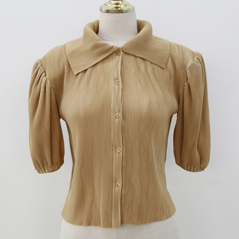 Nomikuma Women Blouses Korean Puff Short Sleeve Turn-down Collar Shirt Spring Summer New Causal Blusas De Mujer 6F610 210427