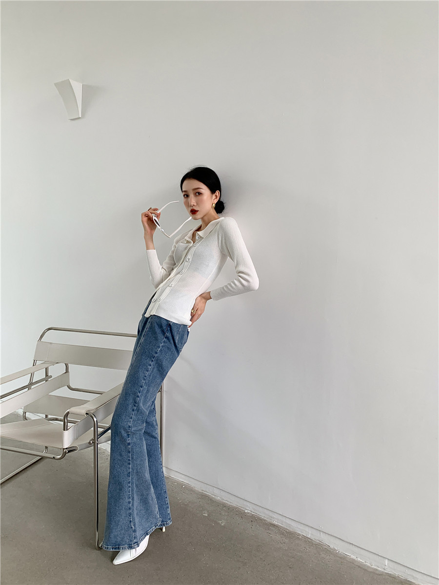 White Cardigan Sweater Women Double Breasted Bodycon Knitted With Collar Knitwear Knit Top Autumn Winter 210427