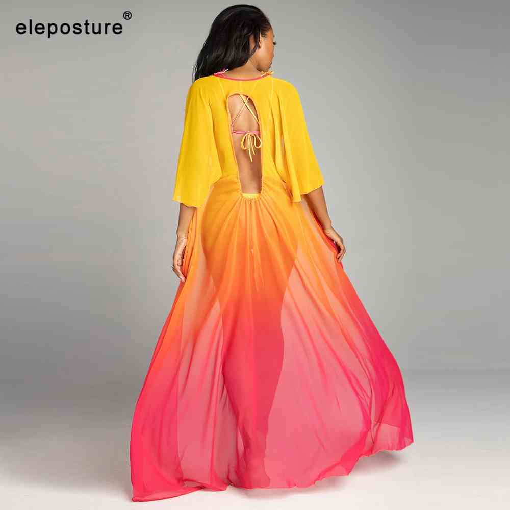 Sexy Bikini Set And Beach Cover Up Women Three Pieces Swimsuit Female Swimwear Gradient Color Bathing Suit Swimming XL 210521