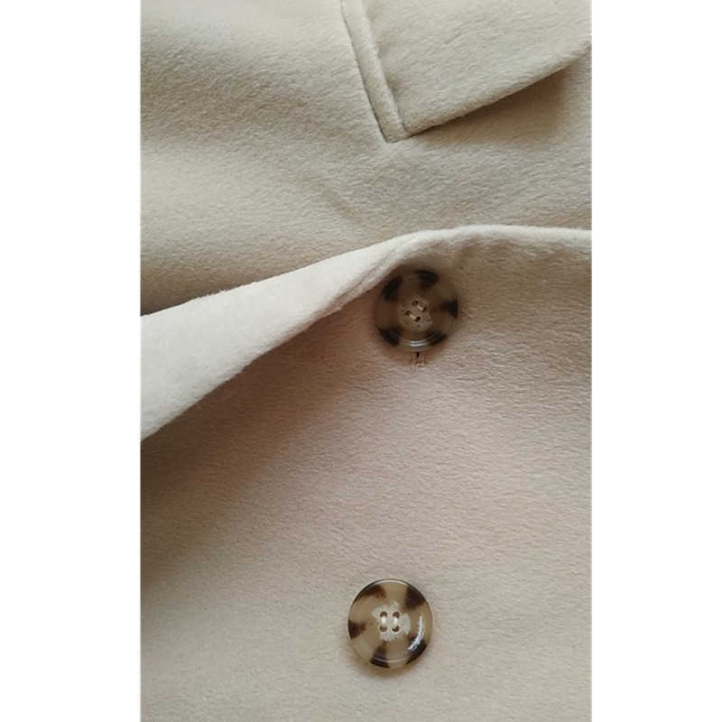 Women Winter Coat Wool Double breasted cashmere Vintage Elegant jacket Fashion Outerwear White X-Long Female 210909