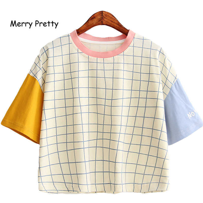 Merry Pretty T-shirt Women Letter Embroidery Plaid t shirt Short Sleeve Patchwork Design Tee Casual Sweet Funny Cotton tshirts 210526, Multi
Merry Pretty T-shirt Women Letter Embroidery Plaid t shirt Short Sleeve Patchwork Design Tee Casual Sweet Funny Cotton tshirts 210526, Multi