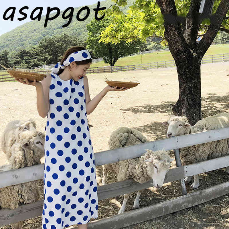 Summer O Neck Cotton and Linen Bow Sleeveless Tank Polka Dot Dress Women Slim Chic Korean Temperament Retro Vestidos Mujer 210429