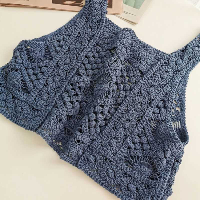 Summer Lace Hollow Out Crop Top Slim Korean Fashion Holiday Sexy Beach Tank W812 210625