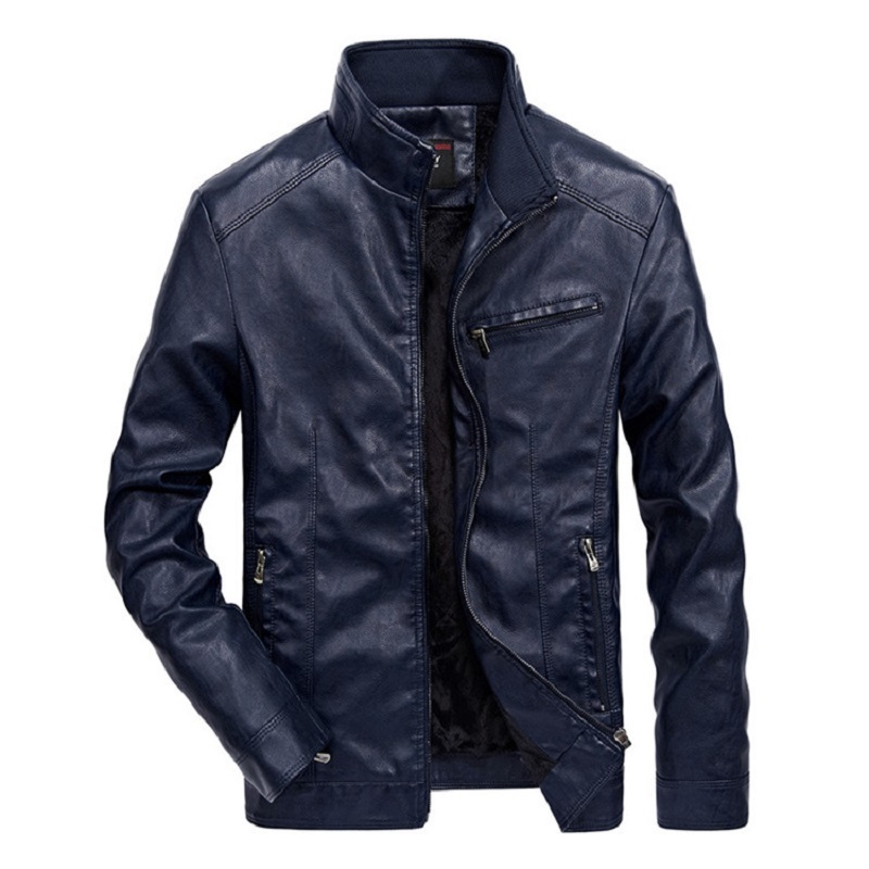 Men Motorcycle Faux Leather Jackets Biker Coats Men's Motobiker Zip Cool Male Overcoat Streetwear Bomber Windbreaker Blue 210518