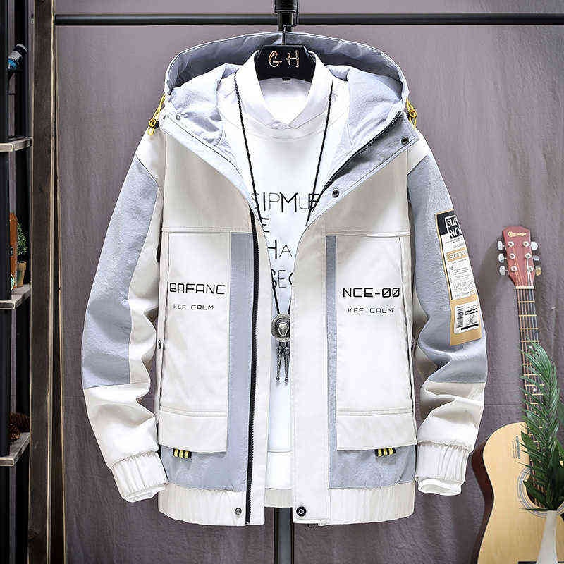 EAEOVNI Fashion Mens Hooded Jacket Japanese Streetwear Autumn Winter Men Hoodie Outwear Coat Patchwork Letter s Top 211110