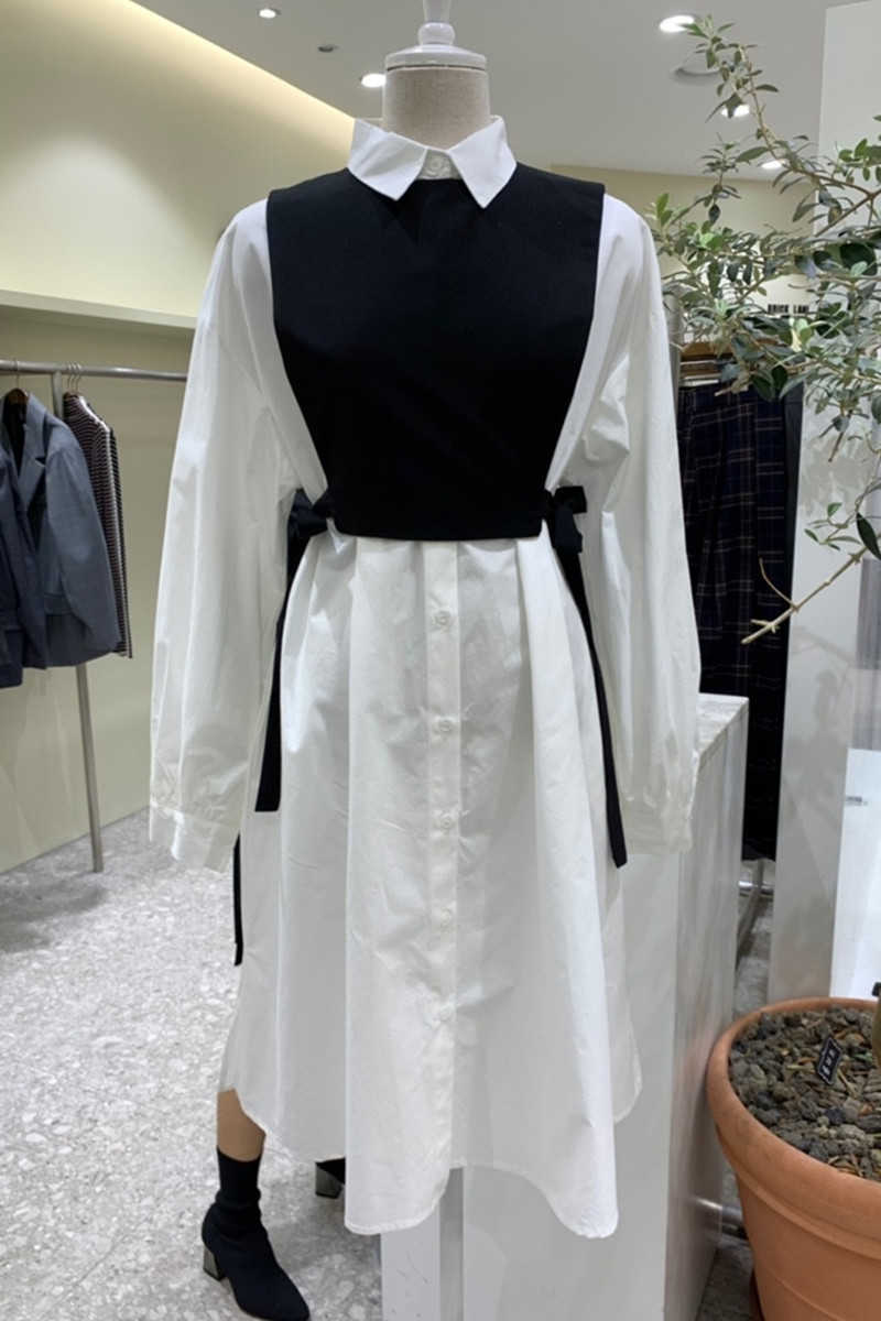 Strap Waist Short Vest+medium and Long Turn Down Collar Full Shirt Dress for Women Two-piece 210615, White
Strap Waist Short Vest+medium and Long Turn Down Collar Full Shirt Dress for Women Two-piece 210615, White
