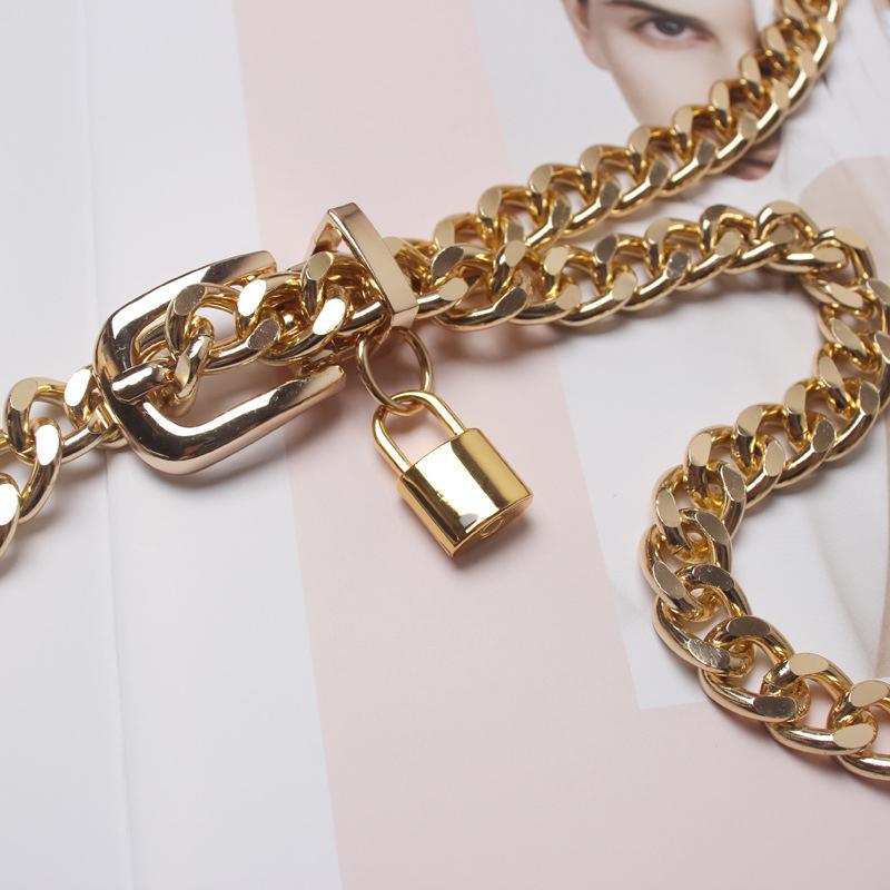 Gold Chain Belt Lock Metal Belts For Women Cuban Key Chains Silver Punks Dress Waistband Long Ketting Riem Cummerbunds