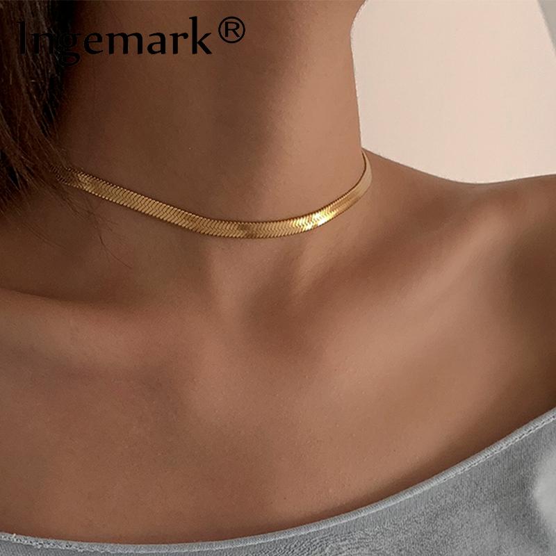 Chains Minimalist Trendy Goth Stainless Steel Flat Snake Chain Necklace Choker Fashion Simple One Piece Women Jewelry Neck Accessories, Silver
Chains Minimalist Trendy Goth Stainless Steel Flat Snake Chain Necklace Choker Fashion Simple One Piece Women Jewelry Neck Accessories, Silver