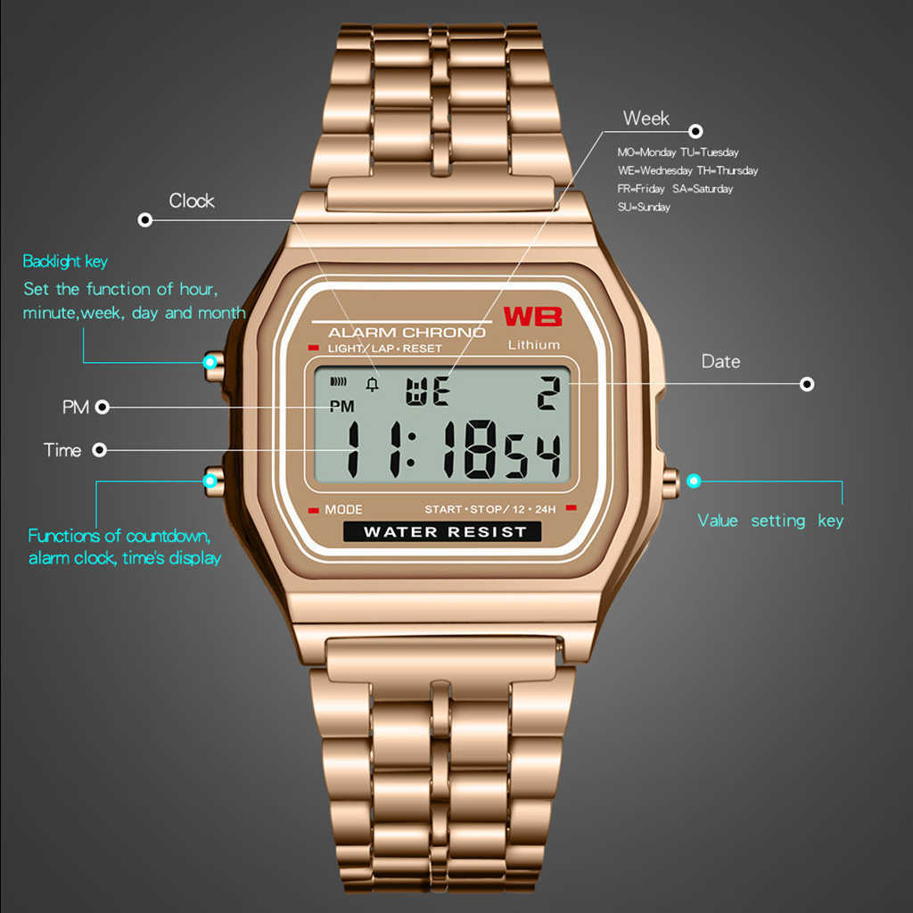 Luxury Fashion Digital Watch for women Waterproof LED Electronic Display Wristwatch Calender Alarm Rose Gold watch women Gift, Sliver
Luxury Fashion Digital Watch for women Waterproof LED Electronic Display Wristwatch Calender Alarm Rose Gold watch women Gift, Sliver