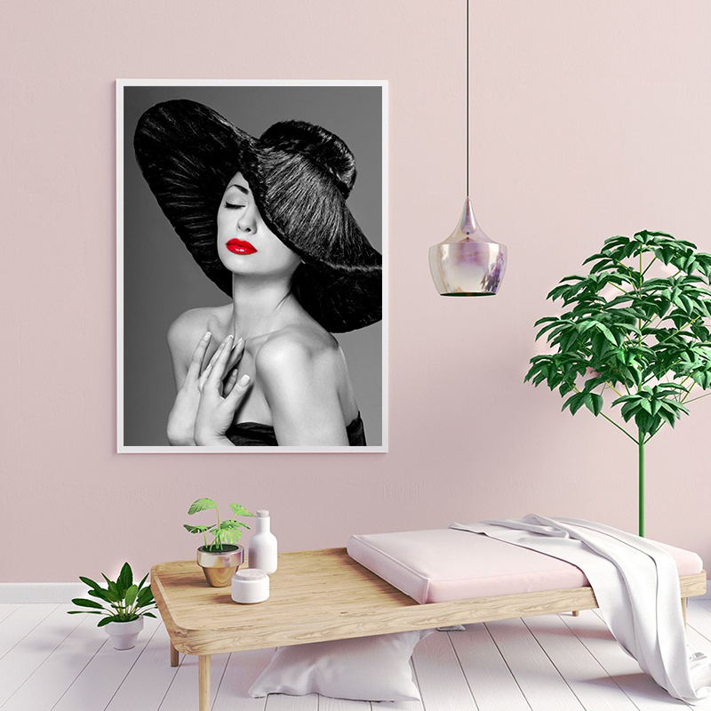 Sexy Woman With Red Lips Wall Art Canvas Print Abstract Poster Painting Decoration Picture Nordic Modern Living Room Decor