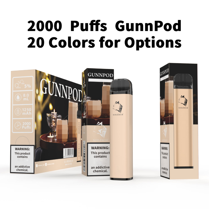 Gunnpod Vape Disposable E Cigarettes Device Kit 2000 Puffs Plus 8.0ml Prefiled Pod 1250mAh vapes Battery Puff Bar XXL
Gunnpod Vape Disposable E Cigarettes Device Kit 2000 Puffs Plus 8.0ml Prefiled Pod 1250mAh vapes Battery Puff Bar XXL