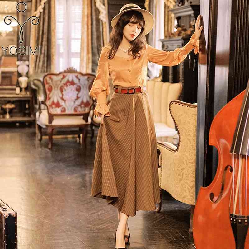 YOSIMI Two Pieces Outfit Skirt Set Autumn Winter Long Sleeve Blouse Top and Striped Vintage Dress Sashes 210604, 2 piece set
YOSIMI Two Pieces Outfit Skirt Set Autumn Winter Long Sleeve Blouse Top and Striped Vintage Dress Sashes 210604, 2 piece set